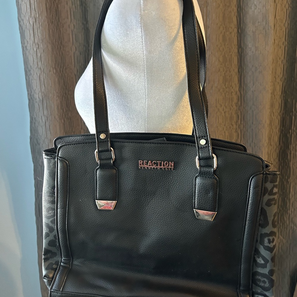 Kenneth Cole Reaction Black Satchel with Animal Print
